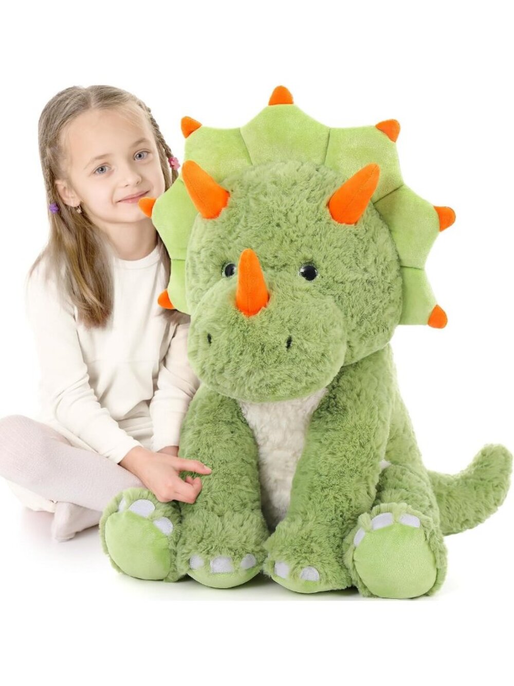 Large Green Dinosaur Plush Toy - 24" Soft Triceratops Stuffed Animal, Perfect